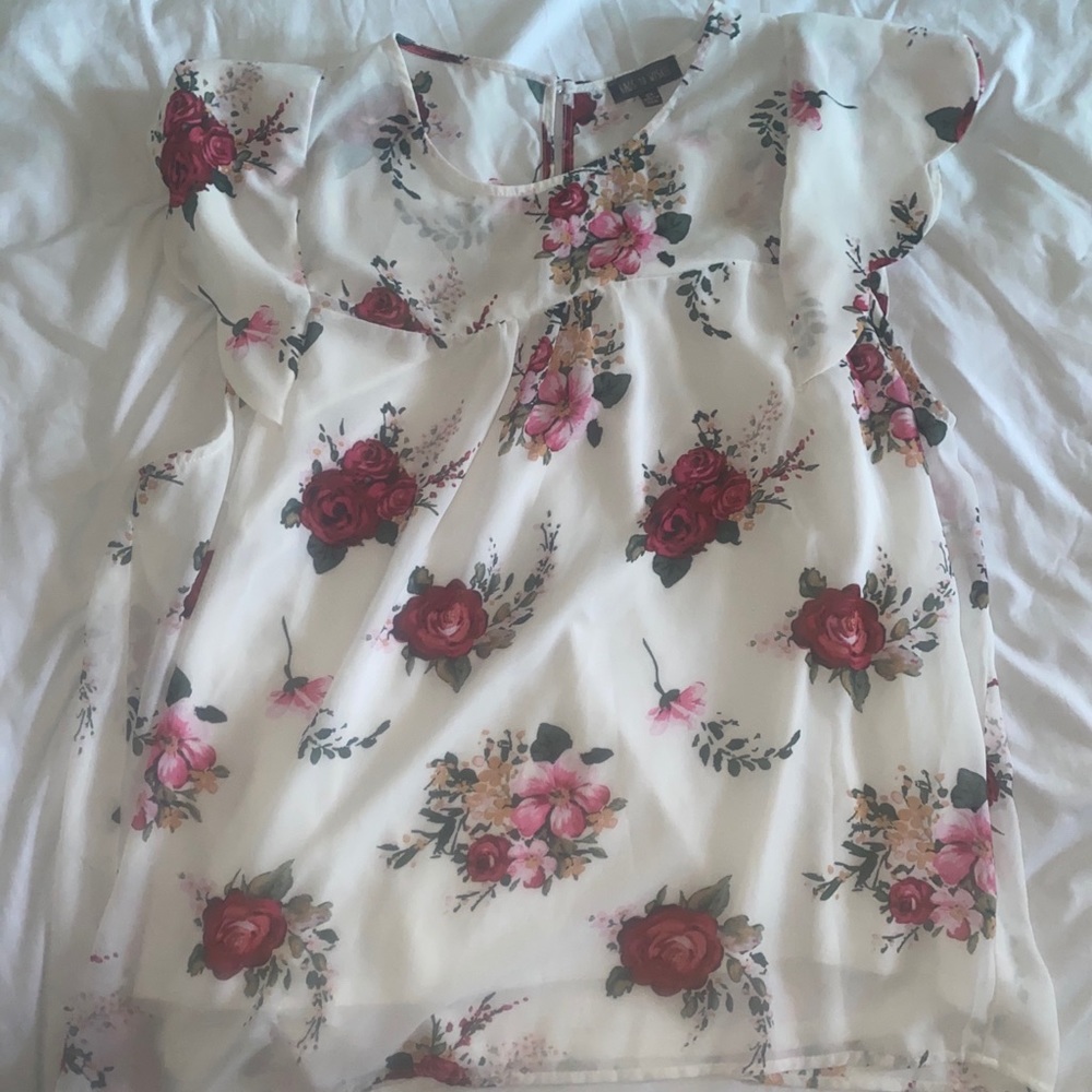 White flowered sleeveless Blouse